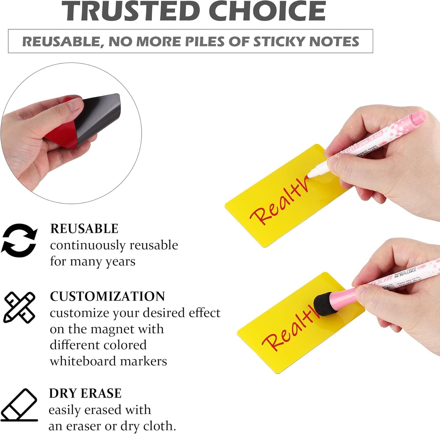 Realth Magnetic Dry Erase Tags Yellow (4'' × 4'' 20 Pcs), Dry Erase Magnetic Labels, Blank Reusable Magnet Stickers, Magnets for Whiteboard, Washable Magnetic Sheets for Classroom Fridge Office