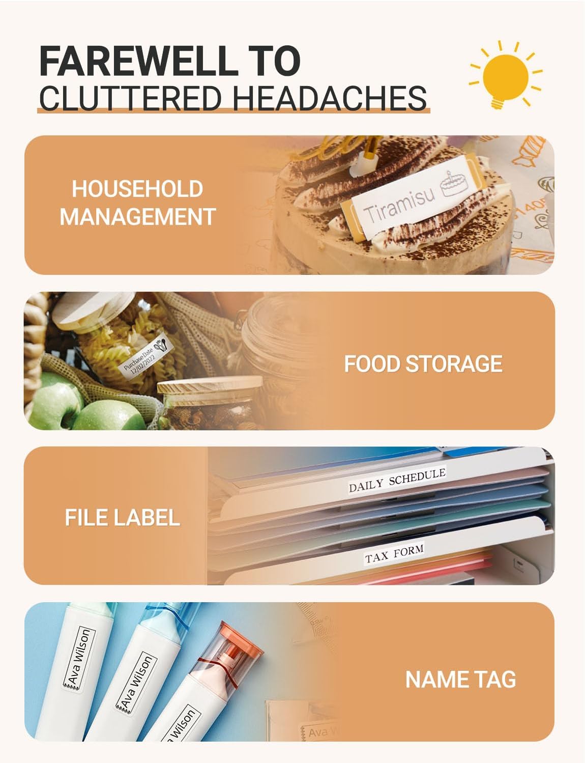 MakeID E1 Q1 Label Maker Tape Refills, 9mm x 4m (0.35" x 13') Continuous Sticker Thermal Laminated Waterproof Self-Adhesive Multipurpose Labeling Tape Replacement