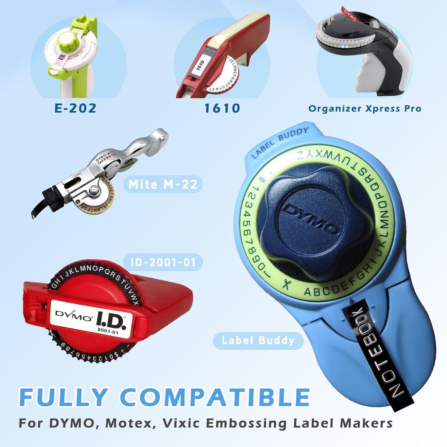 UNOKA Embossing Label Tape Replace for Dymo Embossing Label Maker Refills 3/8 Inch, for Dynamo Embosser Buddy Id 2001-01 Old School Mite Organizer Xpress, Black Vintage Plastic, 6PK