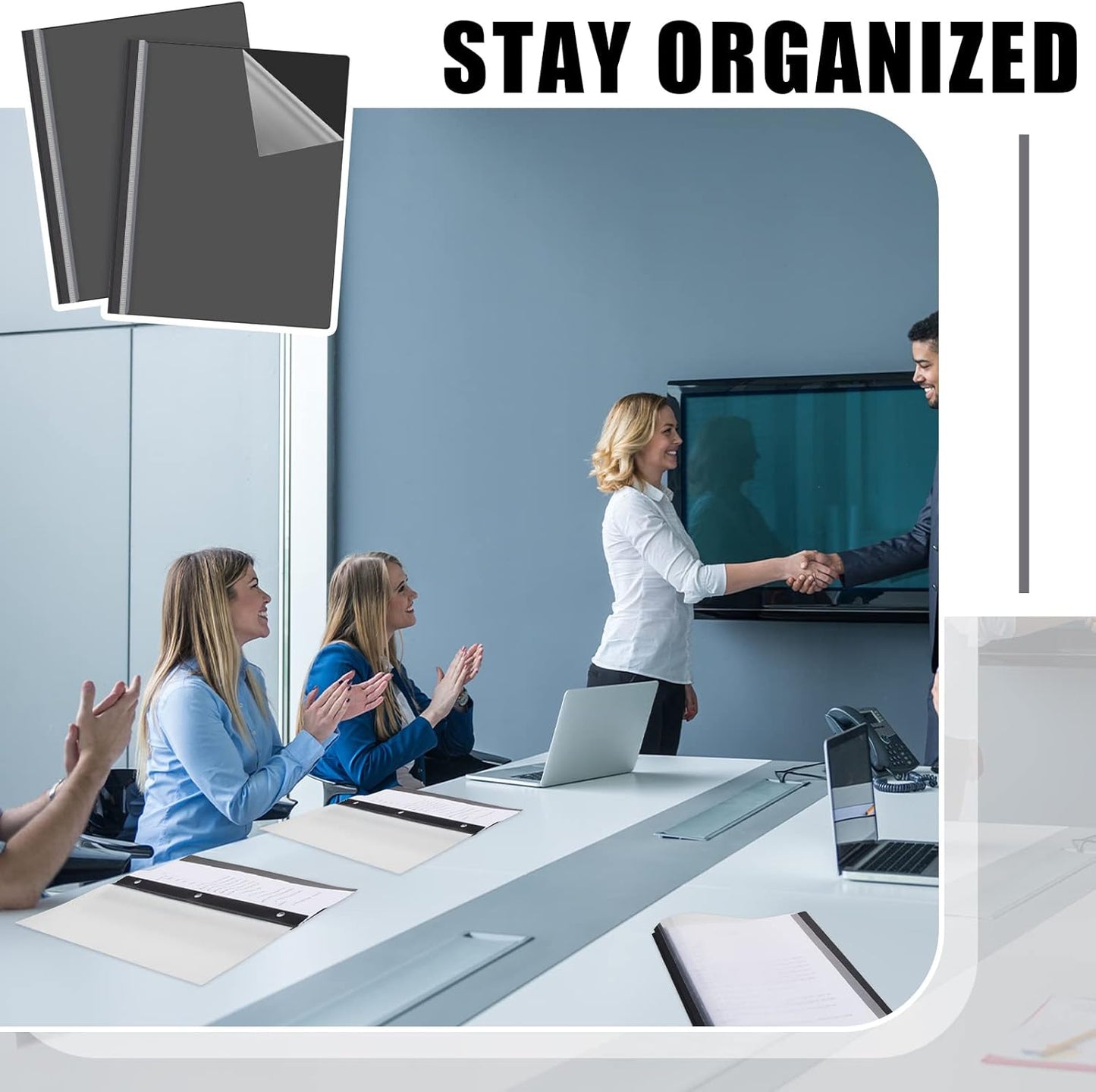 Teling 100 Pcs Plastic Report Covers with 3 Prong Fasteners 11.42 x 9.45 Inch Clear Front Report Covers Bulk Presentation Folders for School Document(Black)