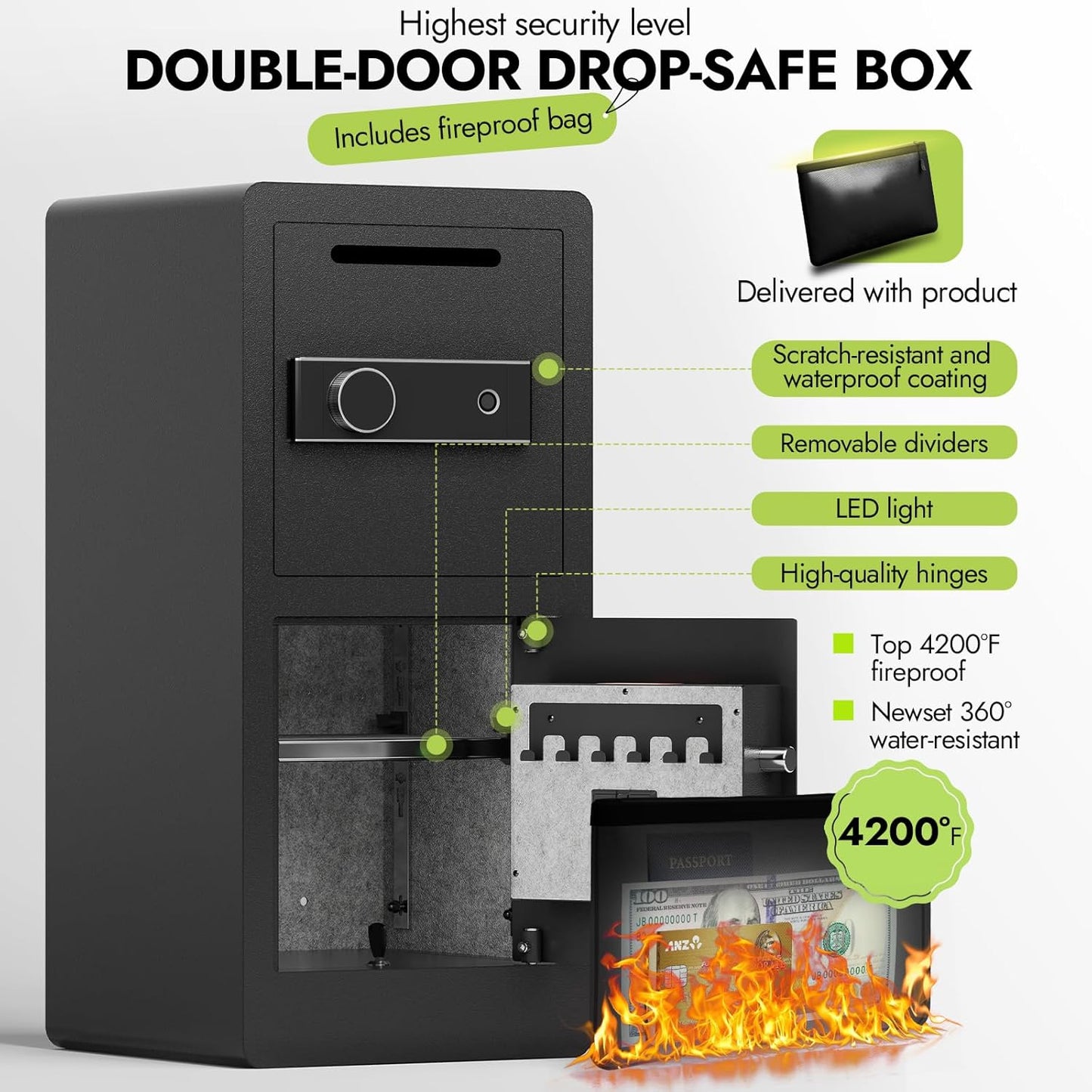 Extra Large Heavy Duty Double Door Home Safe Fireproof and Waterproof Bag Security Safe with Removable Shelves Digital Safes with Hidden Lock Box for Money Files Medicines (7.0 Cub Double Door)
