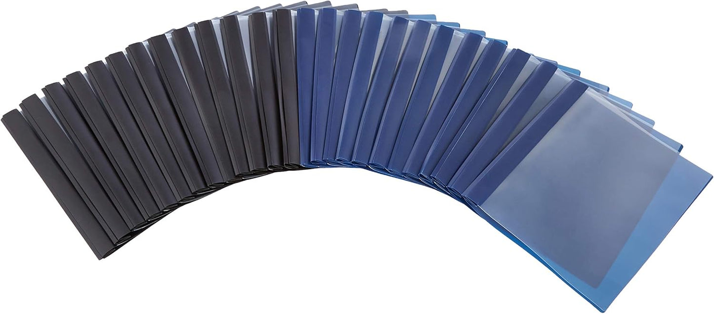Amazon Basics Letter Size Clear Front Poly Report Cover with Metal Prong Fasteners - 25-Pack, Assorted Black and Navy