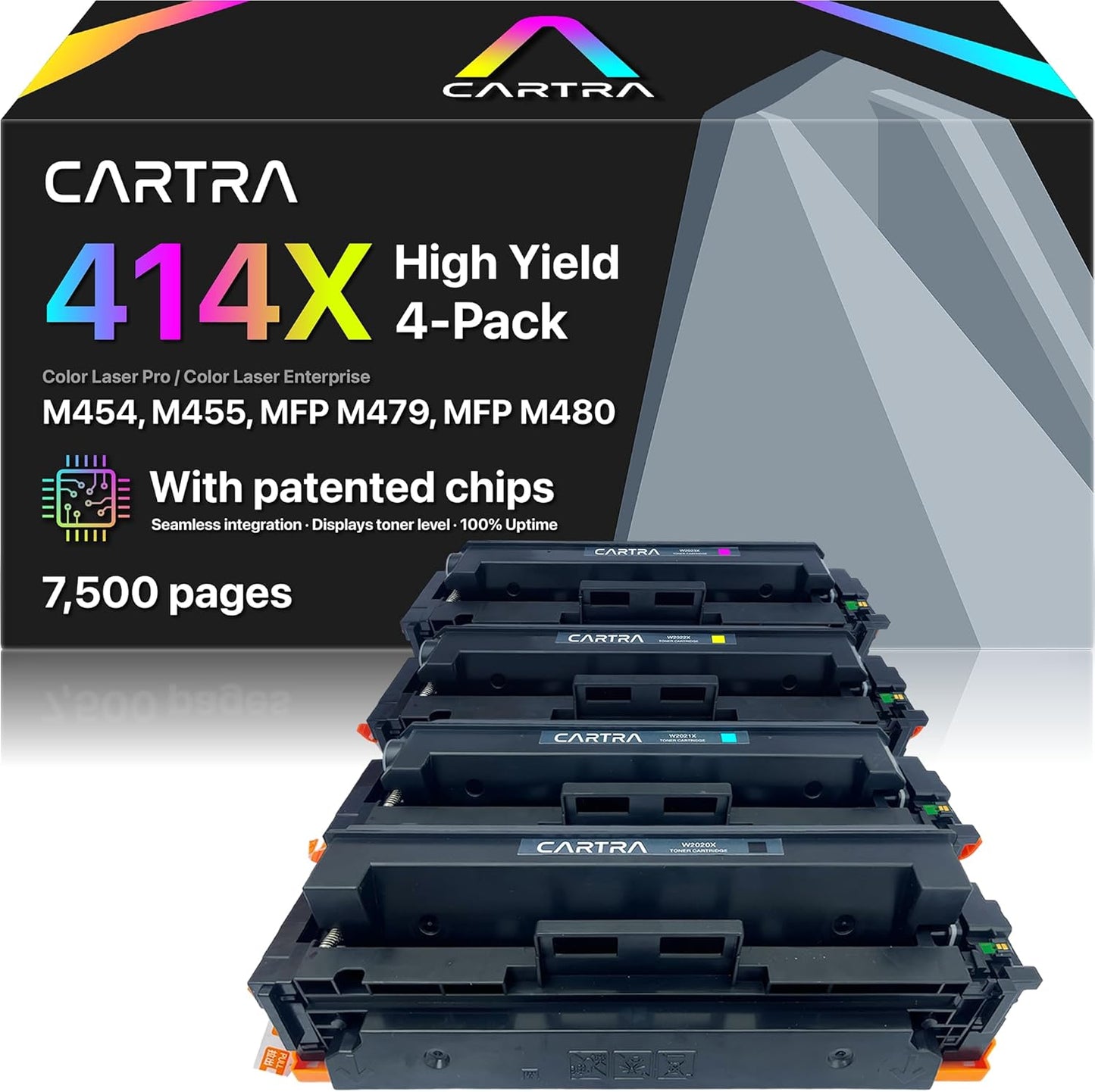 CARTRA 414X Toner Cartridge Set 4 Pack for HP Color Laserjet Pro MFP M454dw, M454dn, M454, M479fdw, M479fdn, M479, M455dn, M455, M480f, M480 - High Yield Magenta Black Cyan Yellow