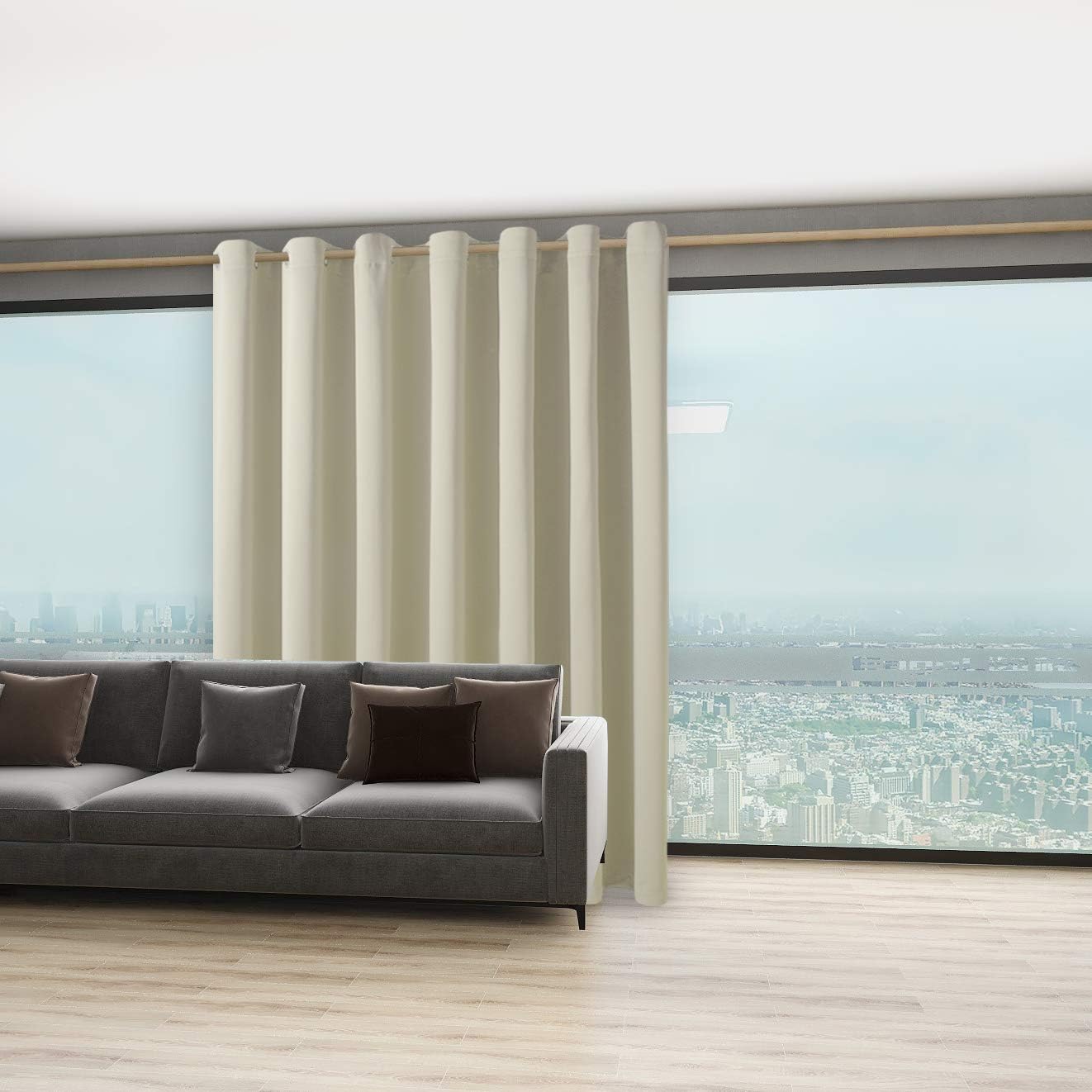 BONZER Room Divider Blackout Curtain Extra Wide Room Darkening Total Privacy Wall Noise Reducing for Apartment, Studio, 108L x 120W Inch (9L x 10W ft), 1 Panel, Cream