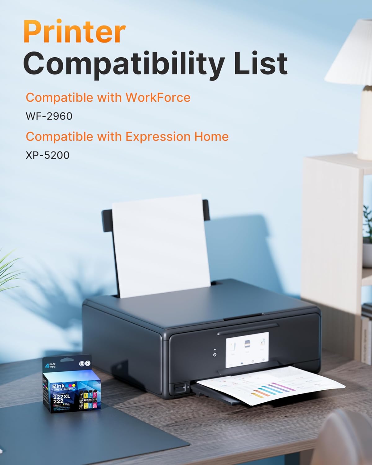 E-Z Ink Remanufactured for Epson 222 222XL Ink Cartridges Combo Pack High Yield Work for Workforce WF-2960, Expression Home XP-5200 Printer (Black, Cyan, Magenta, Yellow)