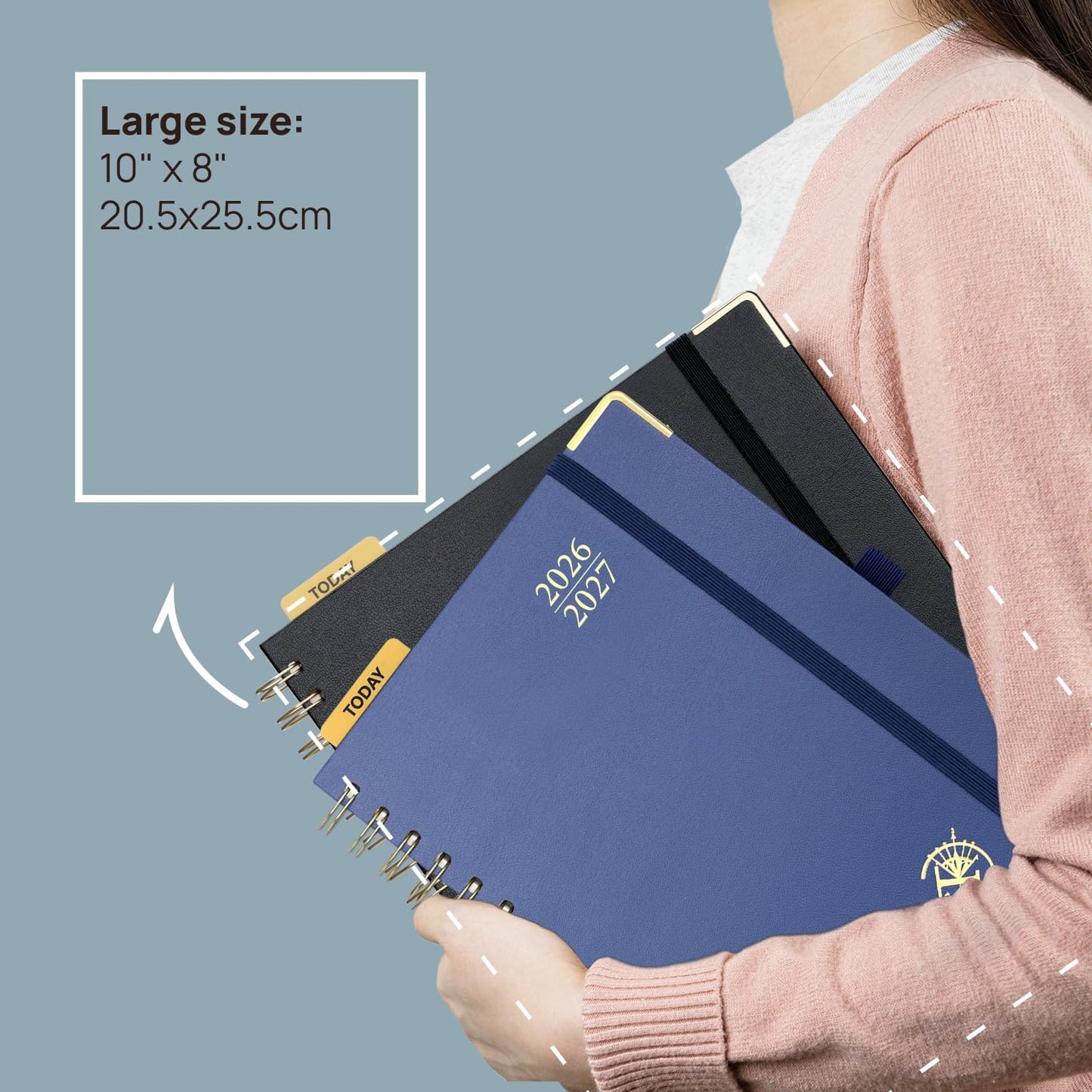 POPRUN Monthly Planner 2026-2027 Spiral Hardcover (8'' x 10''), 18 Months Calendar (Jan.2026-Jun.2027) - 2 Pages per Month with Dotted Note Pages, Sunday Start, Laminated Tab - Light Yellow