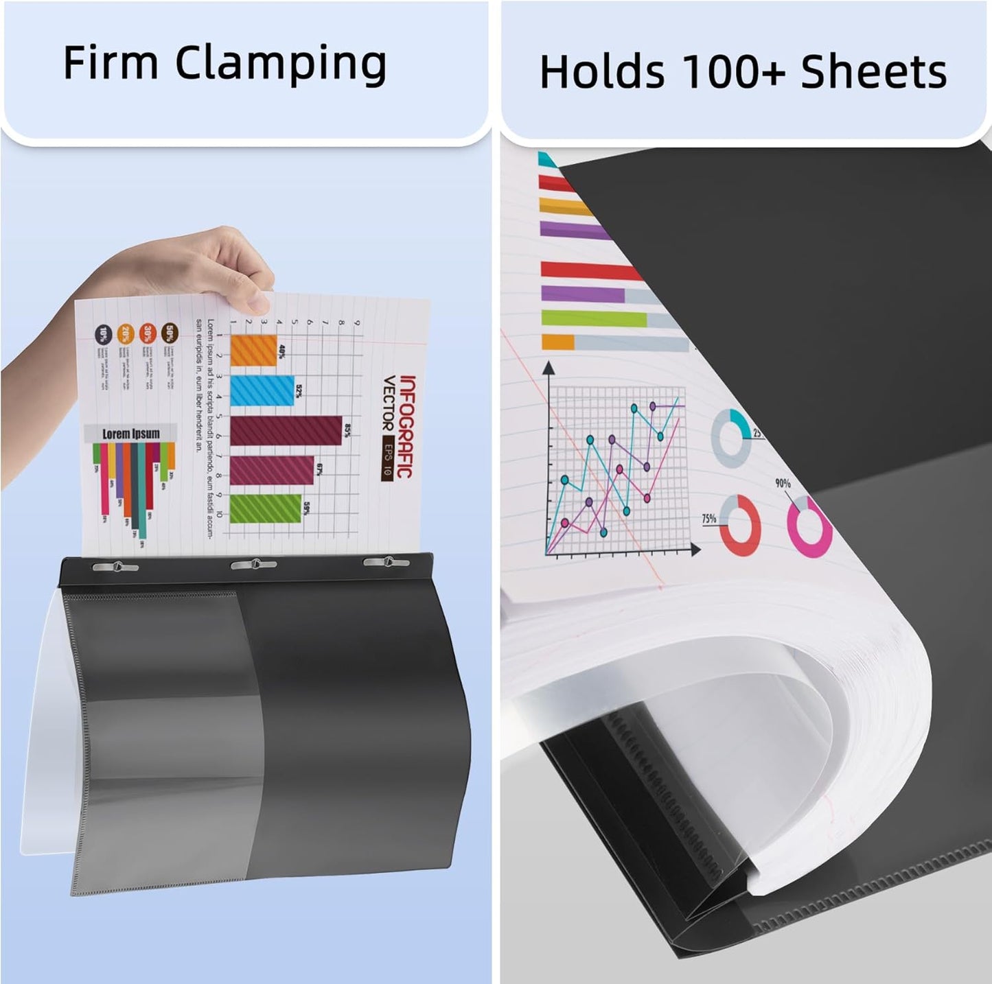 HAUTOCO 30 Pack Plastic Report Covers with 3-Prong Fasteners Clear Front Presentation Folders Resume Folders for 8.5x11 Letter Size Paper, Document Report Cover for School Office Business, Black