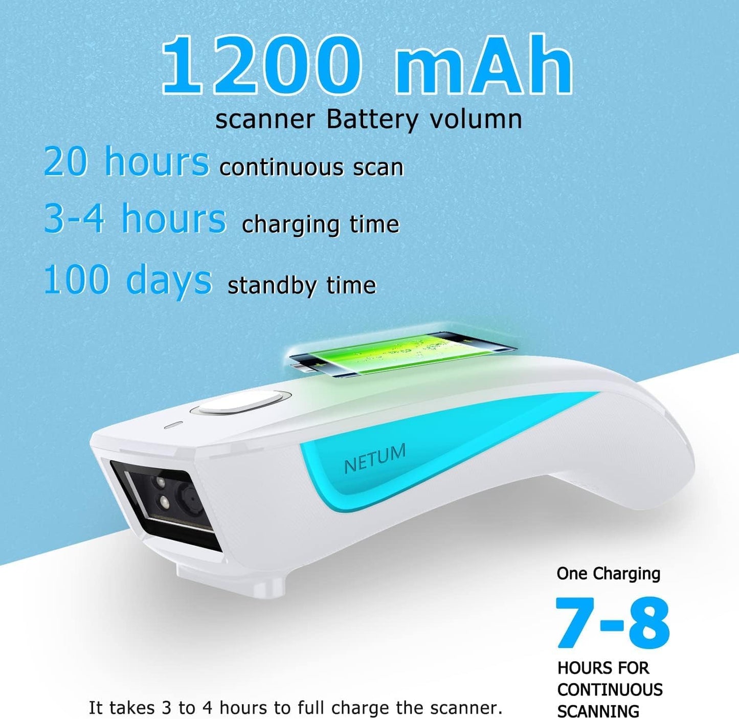 NETUM Upgraded Mini Wireless QR Barcode Scanner, 3 in 1 Bluetooth Portable Pocket Small 1D 2D Bar Code Reader, Automatic Fast, Precise scanning for POS, C850 White