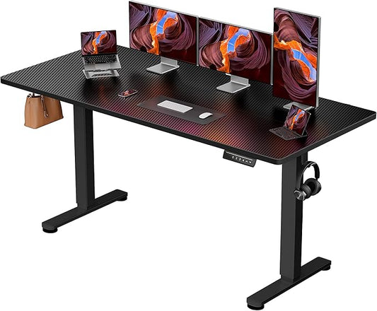 ErGear Height Adjustable Electric Standing Desk, 55 x 27.5 Inches Sit Stand up Desk, Memory Computer Home Office Desk with Two-Piece Desktop (Carbon Fiber Black)