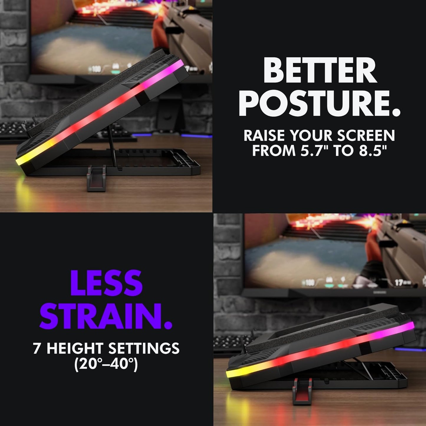 Tilted Nation Gaming Laptop Cooling Pad with USB Hub - Boost Performance, Stay Comfortable - RGB Laptop Cooler Stand with Adjustable Height & Fan Speed, RGB, USB (C + A) Hub, for 15.6" - 19" Laptops