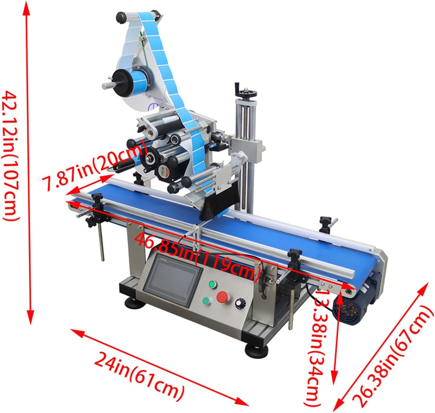 INTSUPERMAI Automatic Desktop Conveyor Table Plate Labeling Machine Desktop Flat Labeling Machine Automatic Flat Surface Labler Applicator with Conveyor Belt 110V