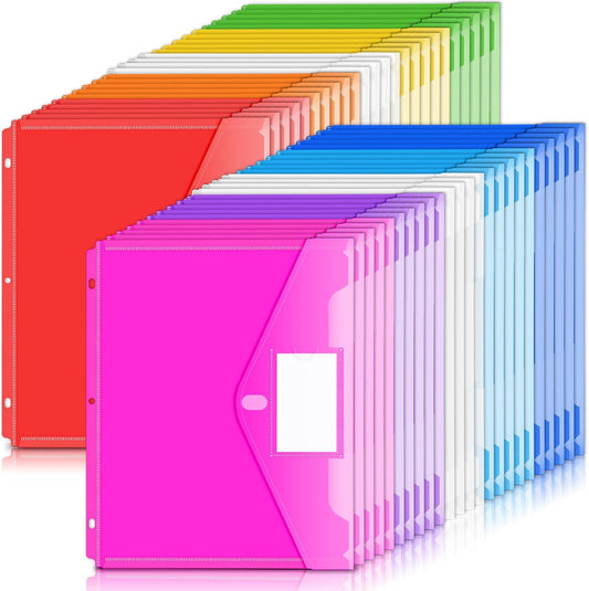 Forvencer Binder Pocket, 48 Pack Super Heavyweight Poly Binder Pocket with Tight Closure, File Folders Side Loading, 3 Ring Binder Organizer, Letter Size, Assorted Colors