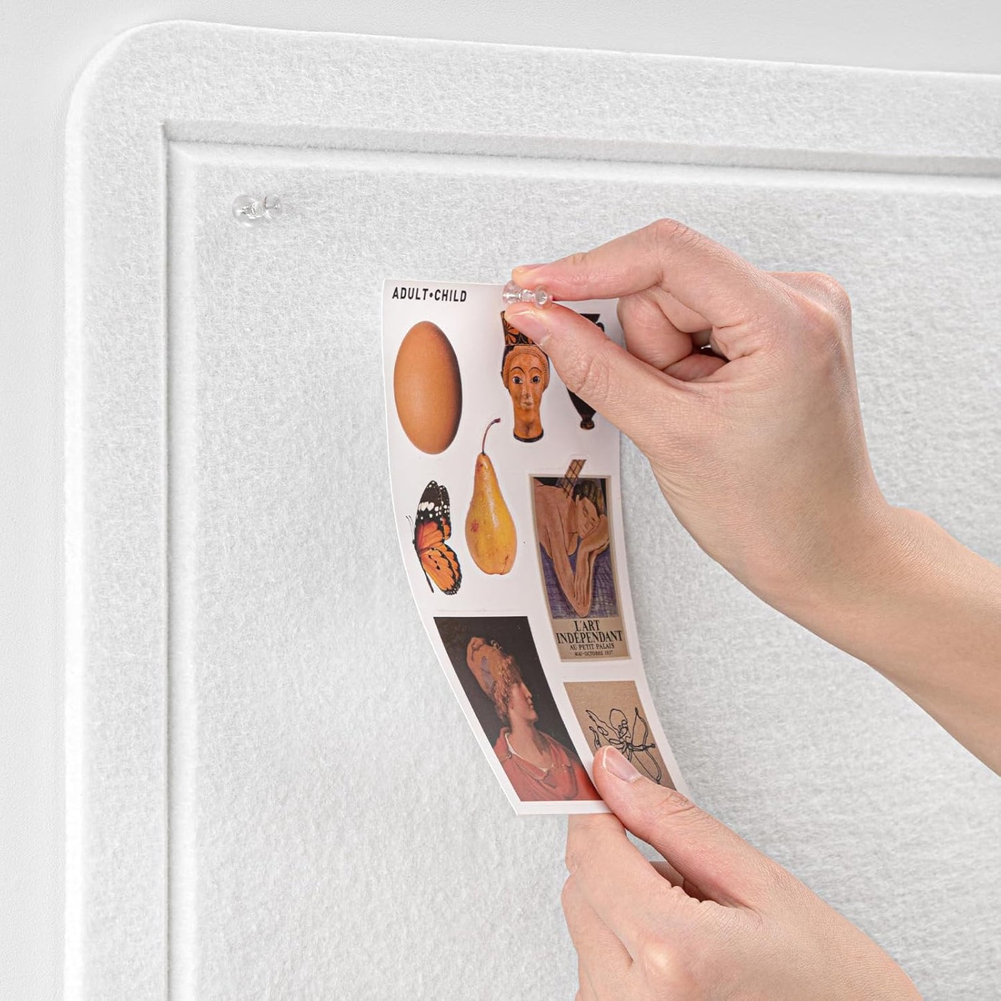 Bulletin Board, 24 x 18 inches Felt Board Decorative Pin Board, Cork Board Alternative for Wall, Foldable Photo Board Self-Adhesive Vision Board Mood Board with 20 Pushpins - White