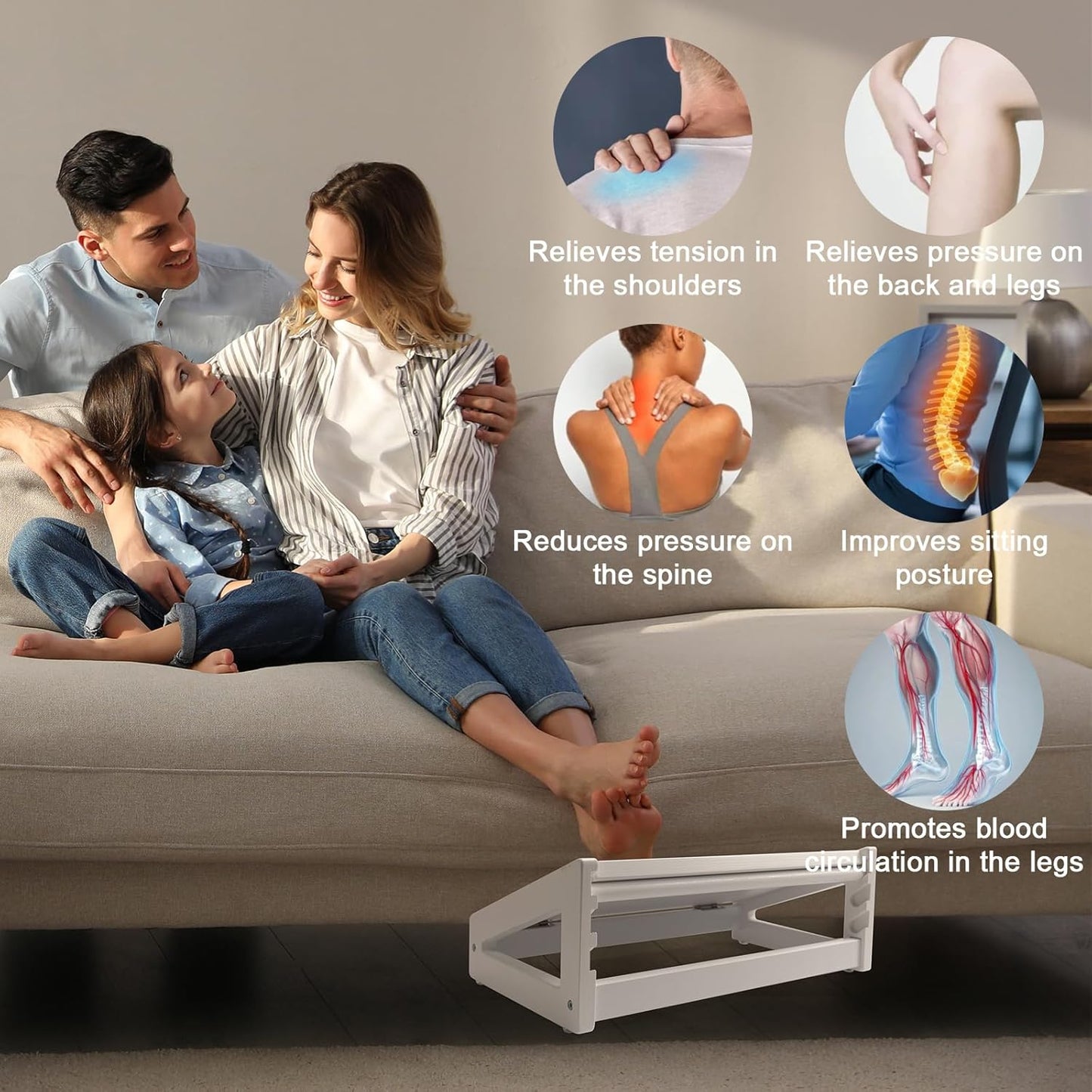 WOOD CITY Foot Rest for Under Desk at Work, 3 Heights Adjustable Footrest with Silicone Surface, 2in1 Foot Stool Improve Posture, Reduce Fatigue & Pain, Ideal for Home/Office/Gaming(White)