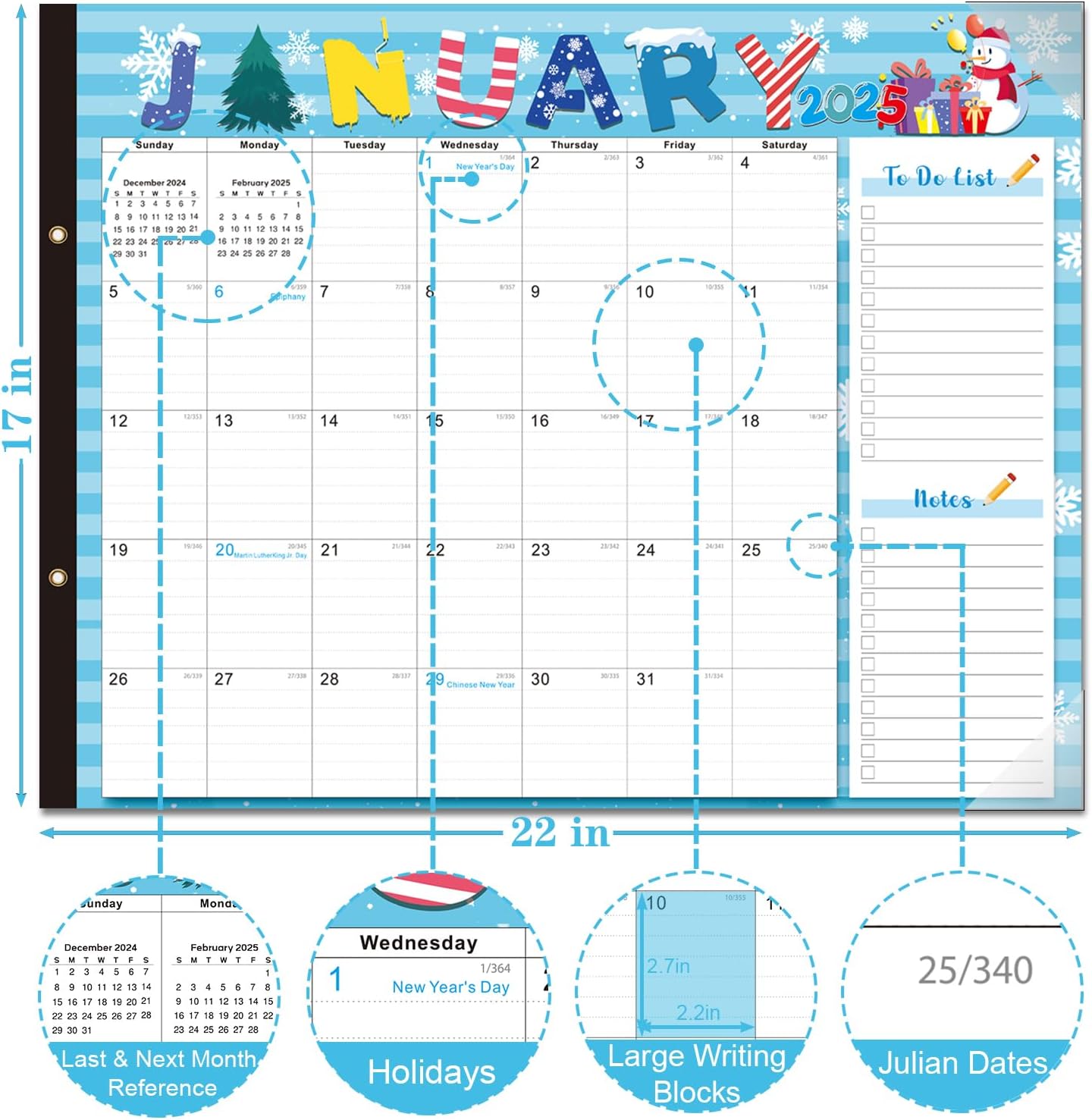 Lateefah Desk Calendar 2025, Large 22'' x 17'' Desk Calendar 2025-2026, 18 Month Desktop Calendars for Home & Office, Use Jan 2025 to June 2026