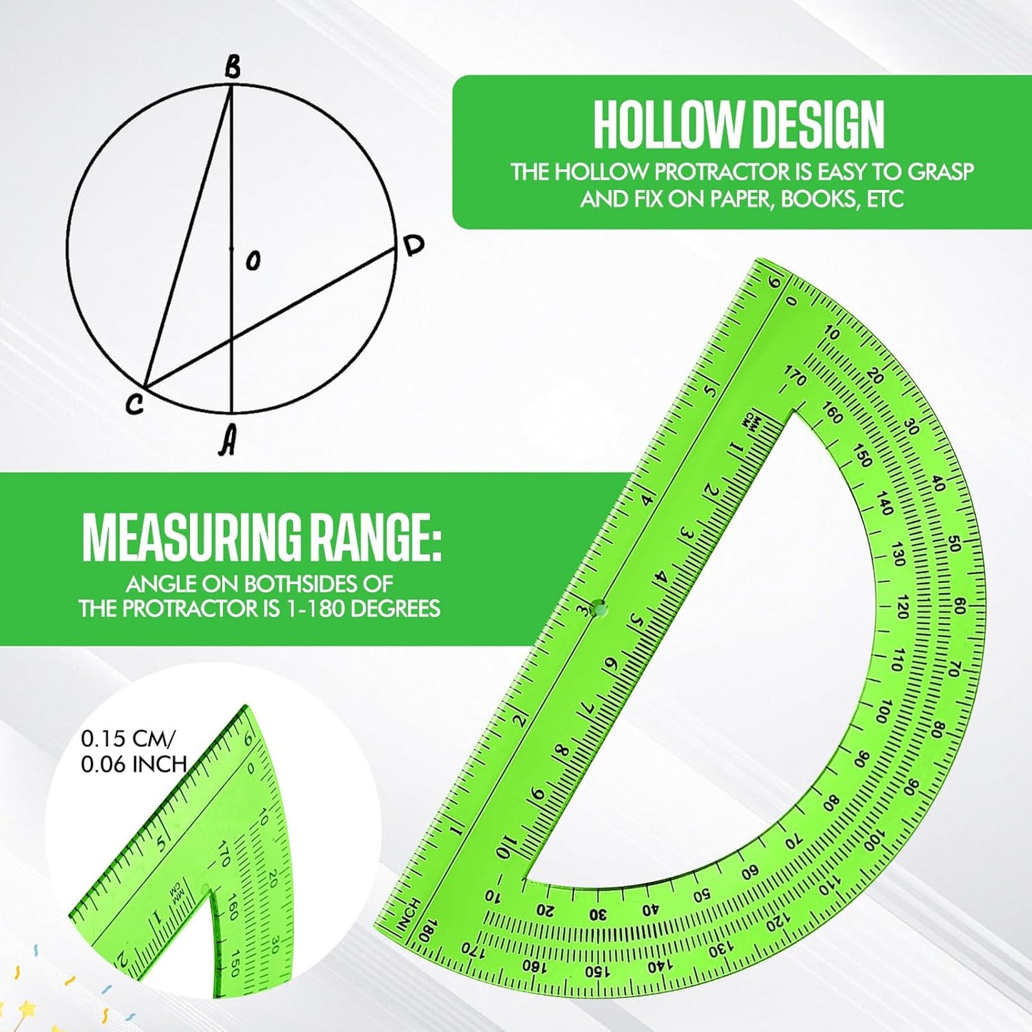EBOOT Student Geometry Math Set, Drawing Compass and 6 Inch Swing Arm Protractor 180 Degree Math Protractor(Green)