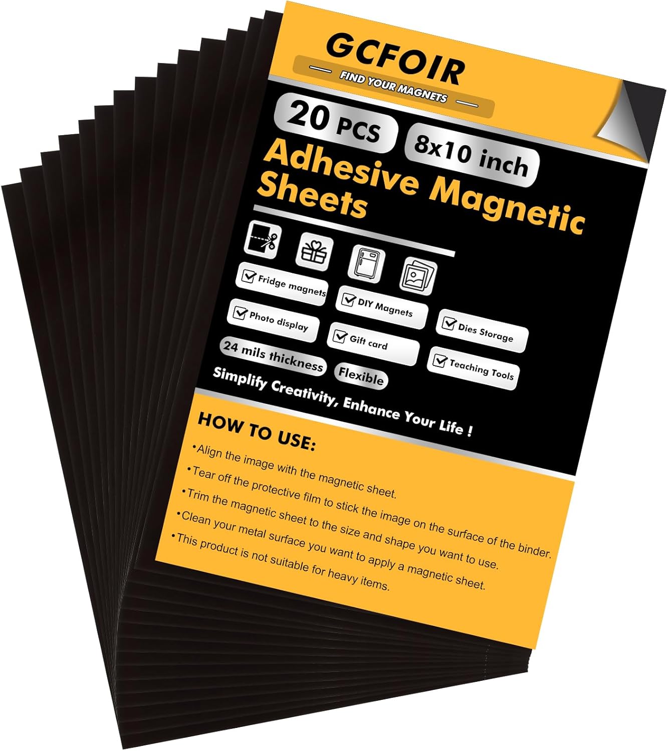 Flexible Magnetic Sheets with Adhesive Backing, 8 x 10 Inch, 20 Packs, Magnetic Contact Paper for Dies, Photos, School, Home, Office