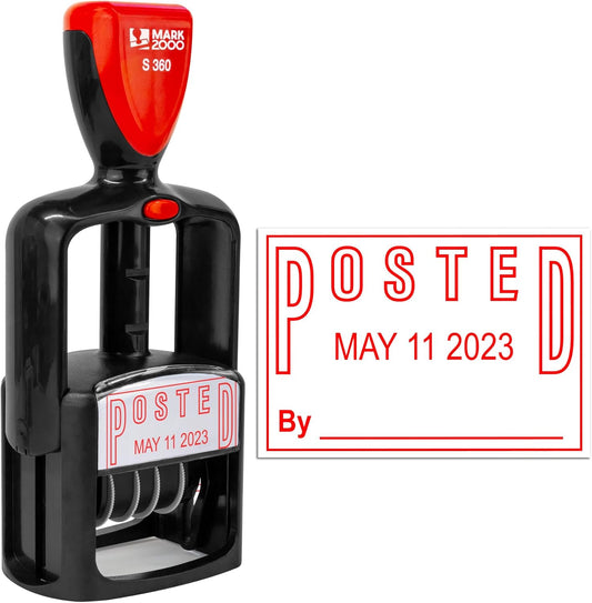 Self-Inking Rubber Date Office Stamp with Posted Phrase - Red Ink - 12-Year Band