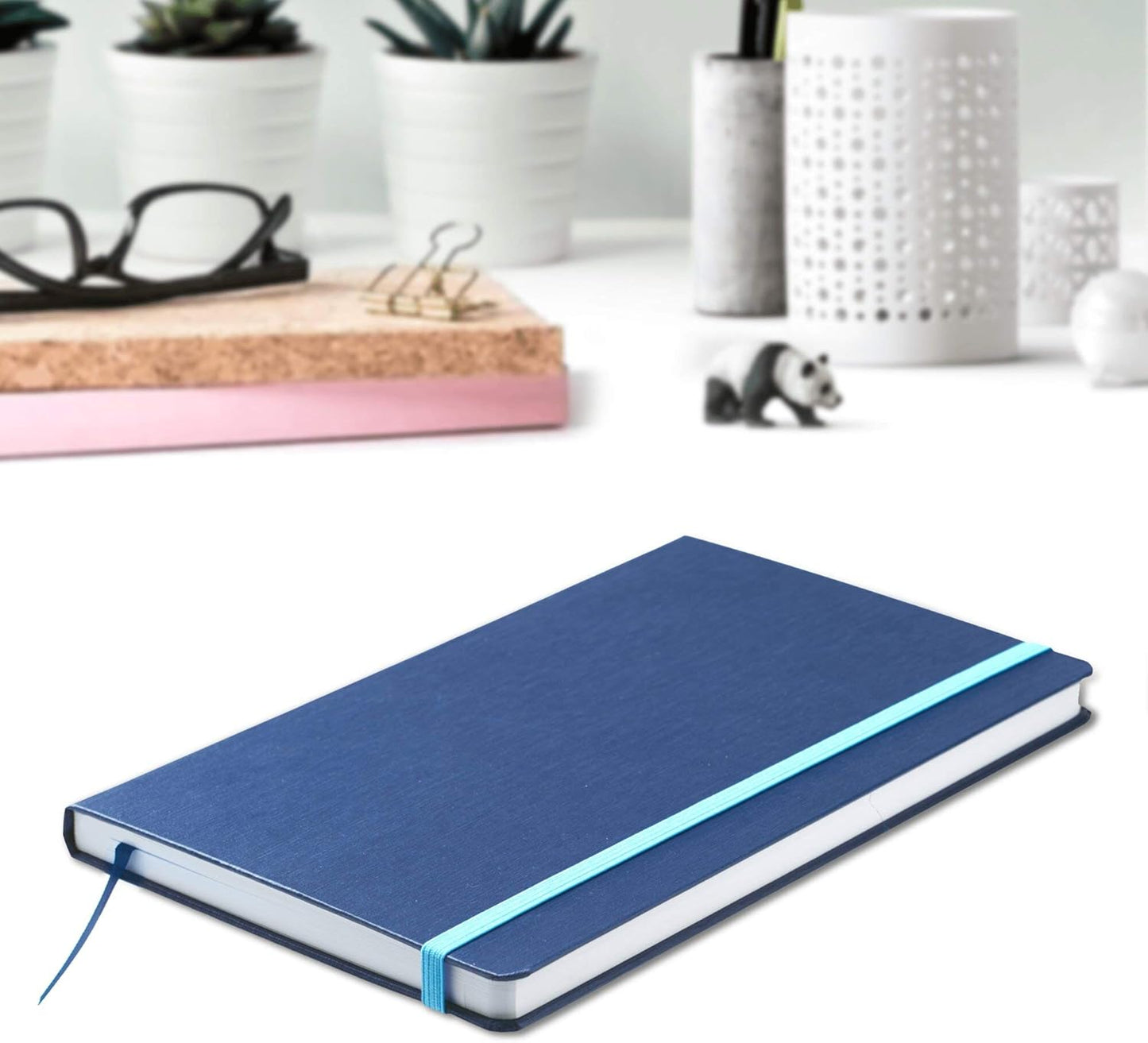 DISCOUNT PROMOS Hardcover Notebook Journals with Elastic Colored Band Set of 6, Bulk Pack - Perfect for School, Office, Home - Blue