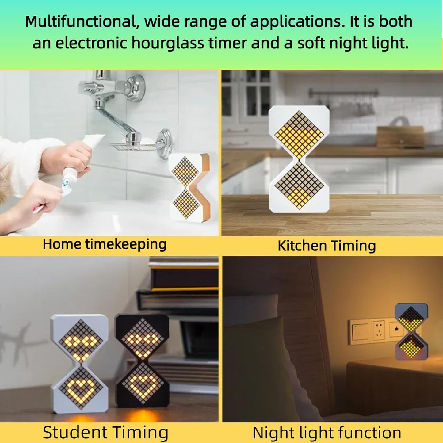 Digital Hourglass 1-30 Minute Freely Adjustable Gravity Timer Dynamic Flow Cube Led Night Light Hourglass Timer for Classroom Home Office Cooking (Black, White Light Source)