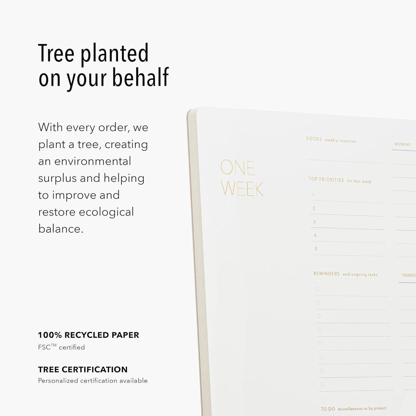 One Week - Elegant Undated Weekly Desk Planner, Gold Foiled, A4, Minimalist Weekly To Do List Notepad, Daily Schedule, Work Week Planner Pad, Eco-friendly, FSC™ Certified