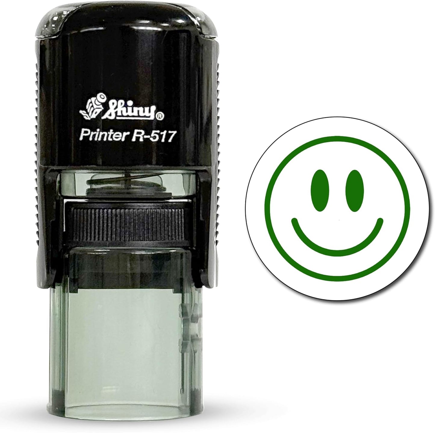 Shiny Smiley Face Teacher Stamp, Round Self Inking Stamp for Classroom, Green Ink