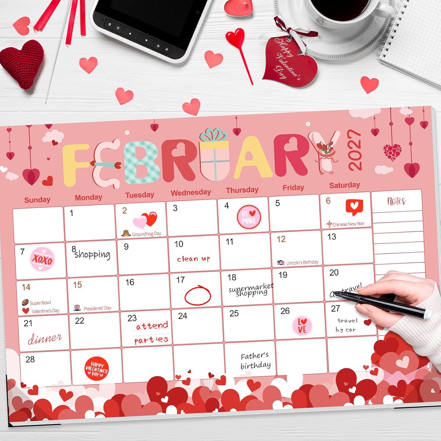 GuassLee Desk Calendar 2025-2026 - Colorful Desk Calendar from Sep. 2025-Mar. 2027, 17 x 11.5 inches, 19 Monthly Calendar with Hanging Rope, Notes and Large Ruled Blocks for Home School Office