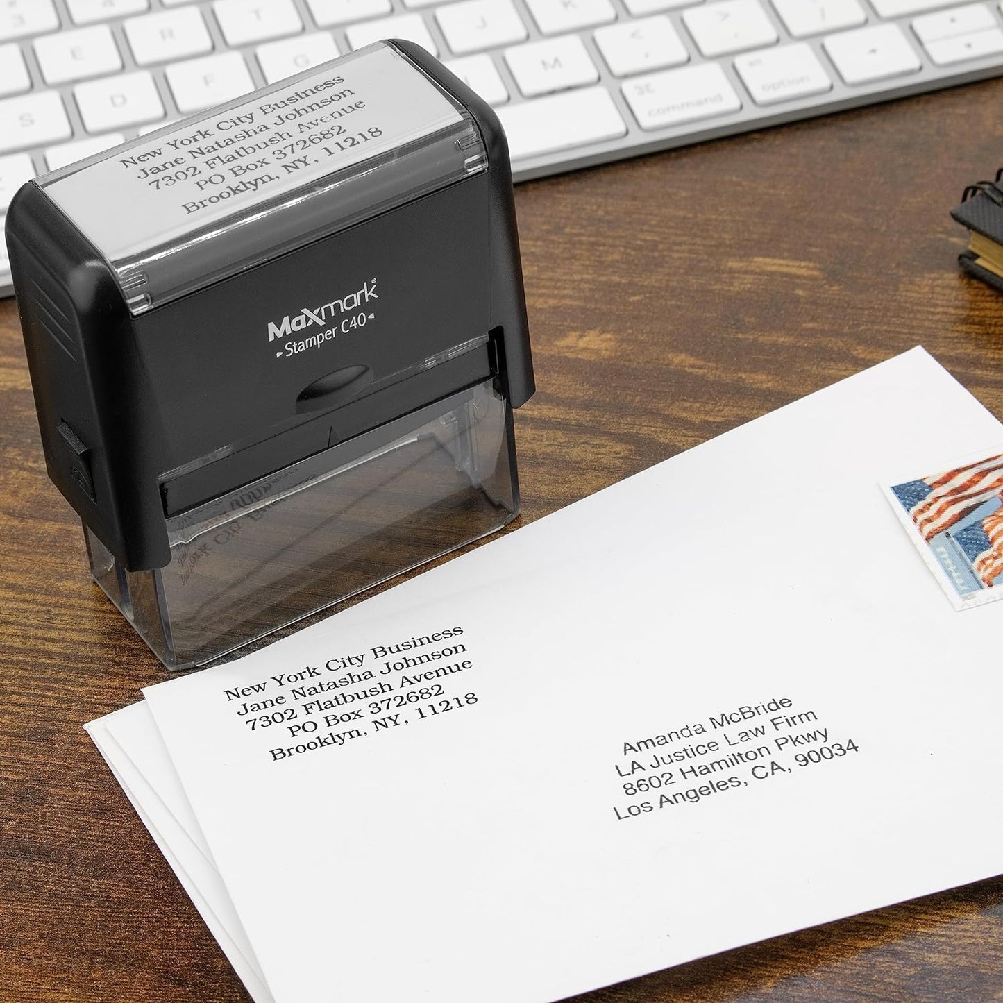 MaxMark Customized Self Inking Stamp - Up to 6 Lines of Text - Large & Wide Size - Choose from 15 Ink Colors