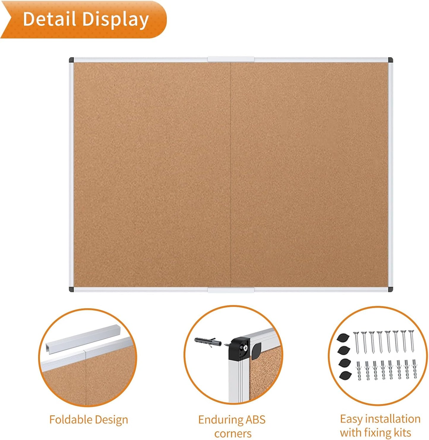 VIZ-PRO Cork Bulletin Board/Foldable Noticeboard, 36 X 24 Inches, Silver Aluminium Frame