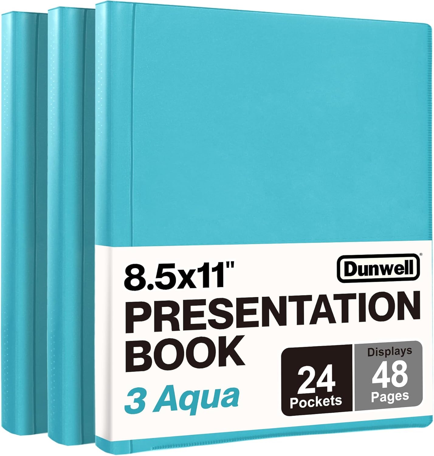 Dunwell Presentation Binder 24-Pocket, Displays 48 Pages, 8.5x11 Portfolio Binder with Plastic Sleeves, Storage and Organizer for Documents, Certificates, Projects, Photos (3 Pack, Aqua)