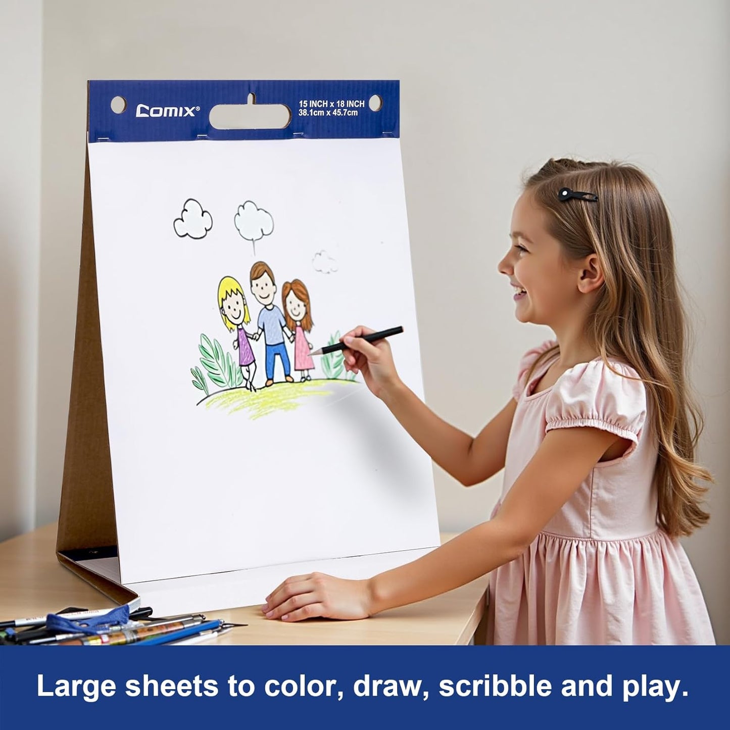 Comix Sticky Portable Tabletop Easel Pads, 15 x 18 Inches Flip Chart Paper for Training, Presentation, Meetings, Doodling, 20 Sheets/Pad, 2 Pads/Pack