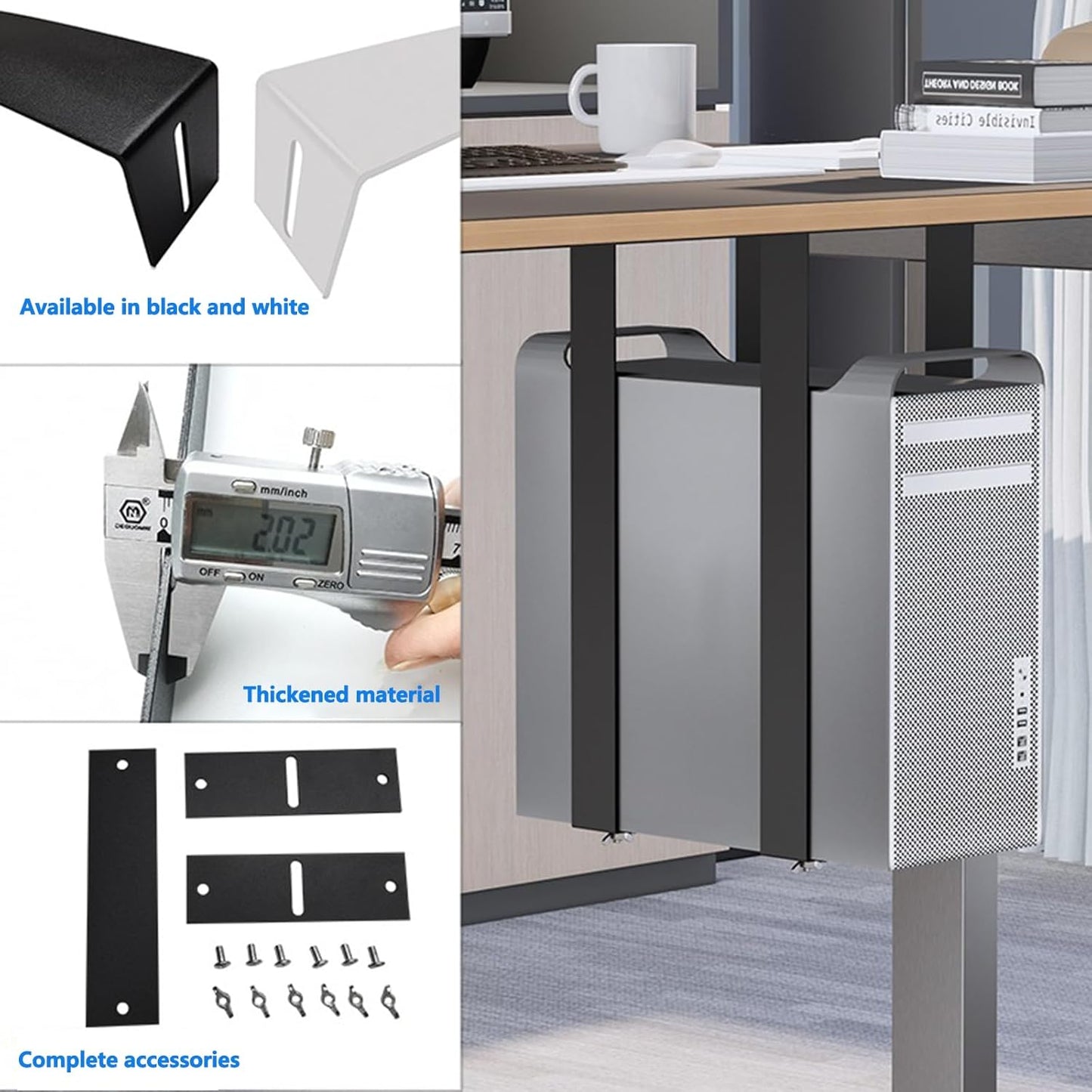 Durable PC Tower Stand | PC Stand for Carpet & Floor | Under Desk Laptop Mount | SPCC Cold Rolling Steel | Adjustable Width 190-250mm | Max Load 25kgs | White/Black (White)