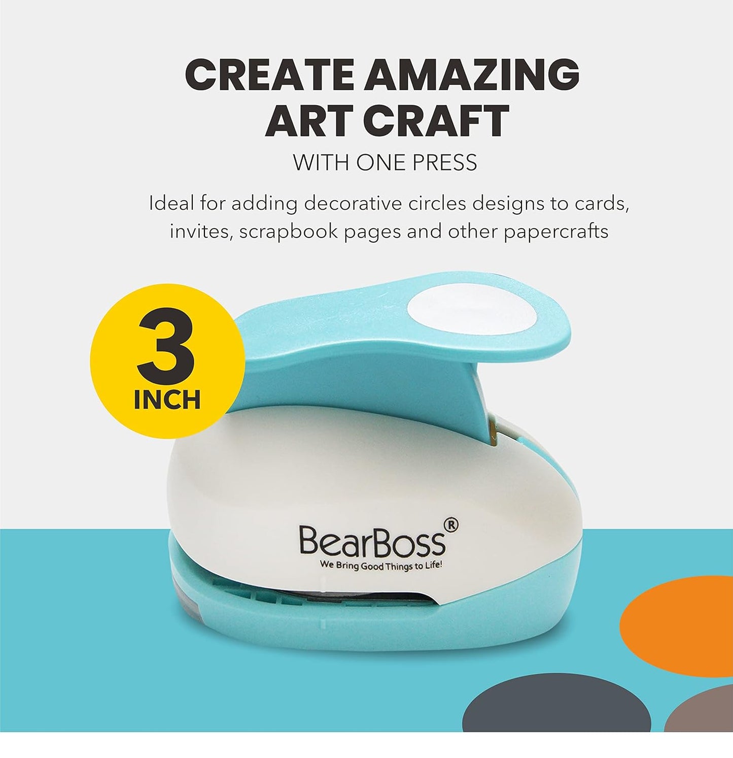 BearBoss 3 Inch Circle Punch, Hole Punch Shapes, Paper Punch Set for Scrapbooking Festival Paper Greeting Card DIY Albums Photos (Classic White)