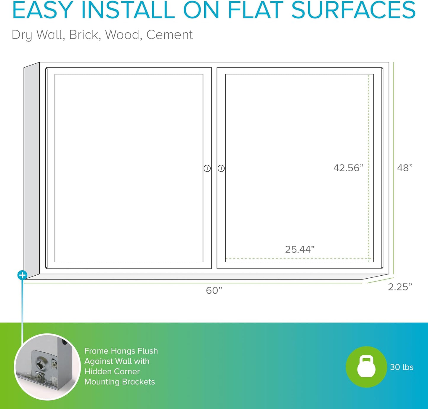 Ghent 48"x60" 2-Door Outdoor Enclosed Vinyl Bulletin Board, Shatter Resistant, with Lock, Satin Aluminum Frame - Caramel (PA24860VX-181), Made in the USA