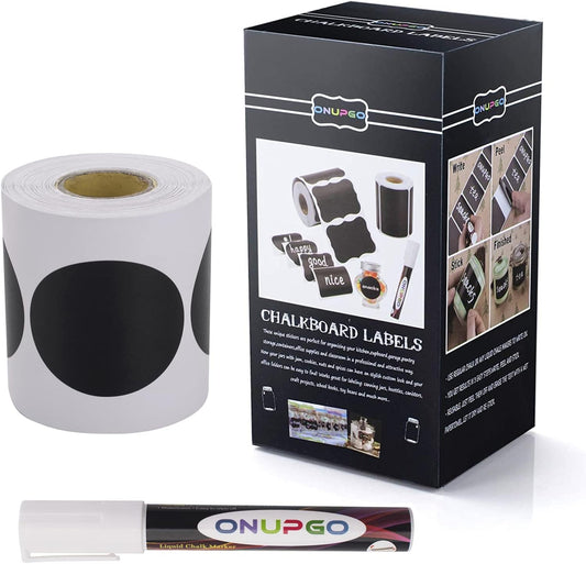 ONUPGO Chalkboard Labels-180pcs Waterproof Reusable Blackboard Stickers with 1 Liquid Chalk Marker for Mason Jars, Parties Decoration, Craft Rooms, Weddings, Storage, Organize Your Home & Kitchen