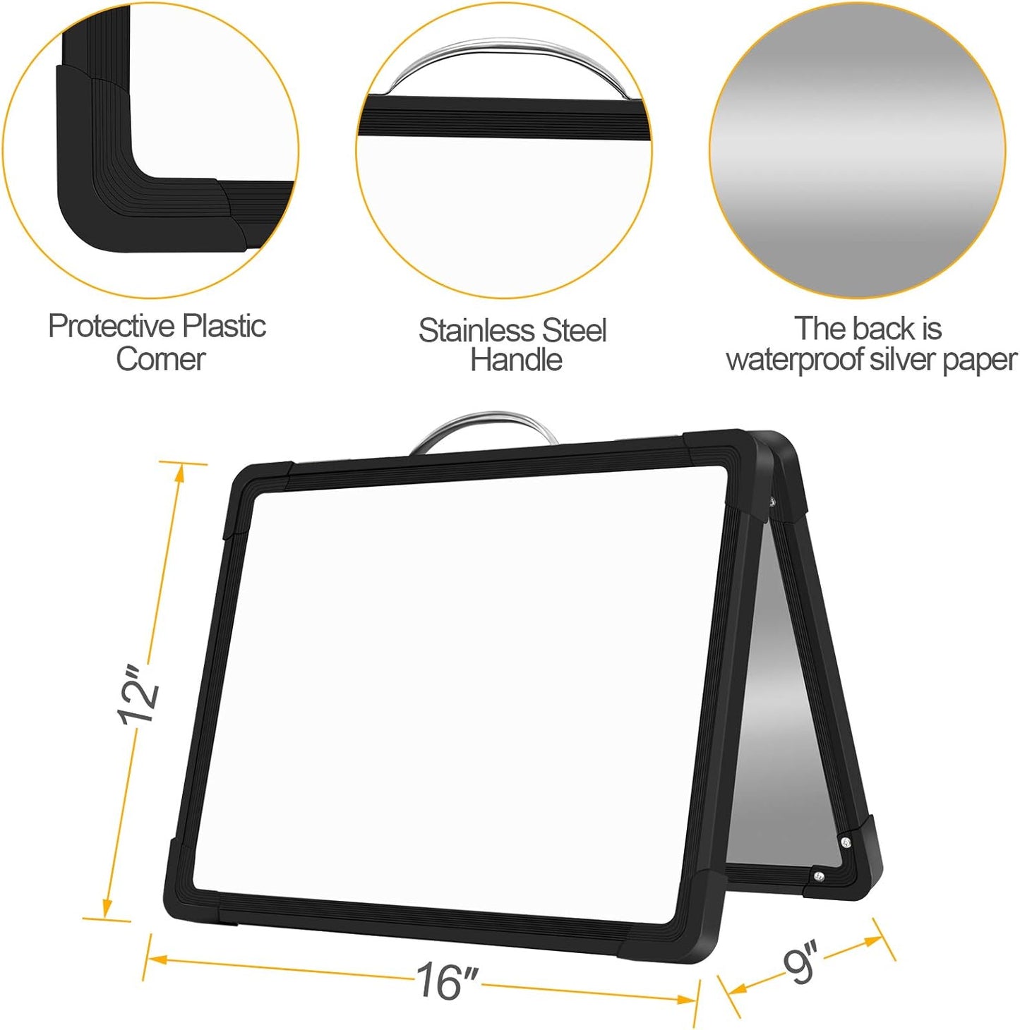 H-Qprobd Small Dry Erase White Board - 16"x 12" Double Sided Mini Foldable Magnetic Desktop whiteboard for Drawing, Teacher Instruction and Meeting Discuss