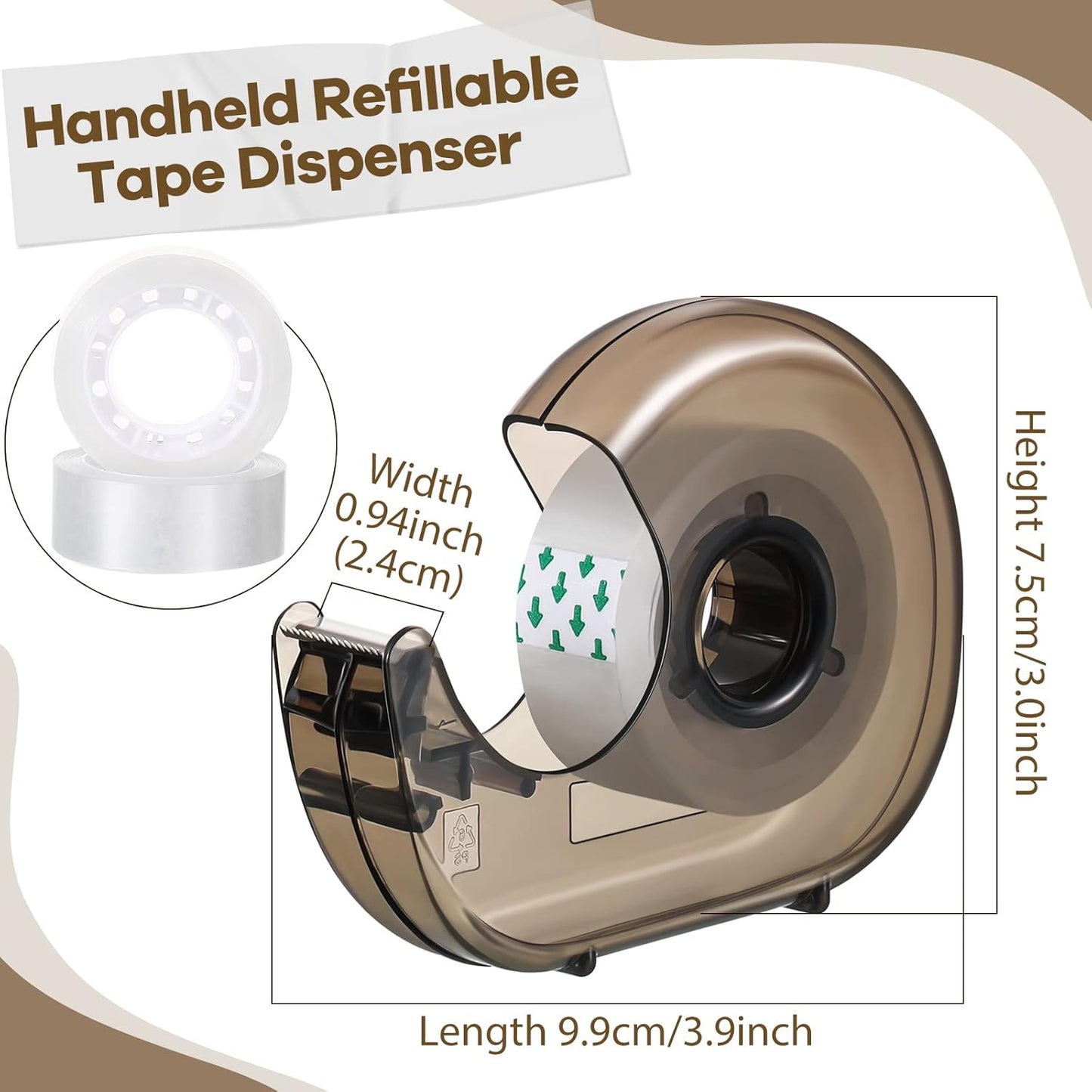 Sabary 50 Pcs Handheld Tape Dispenser Desktop Adhesive Cutter Transparent Plastic Refillable Dispenser Lightweight and Portable Manual Use Adhesive Holder for Home Packing, No Tape Included