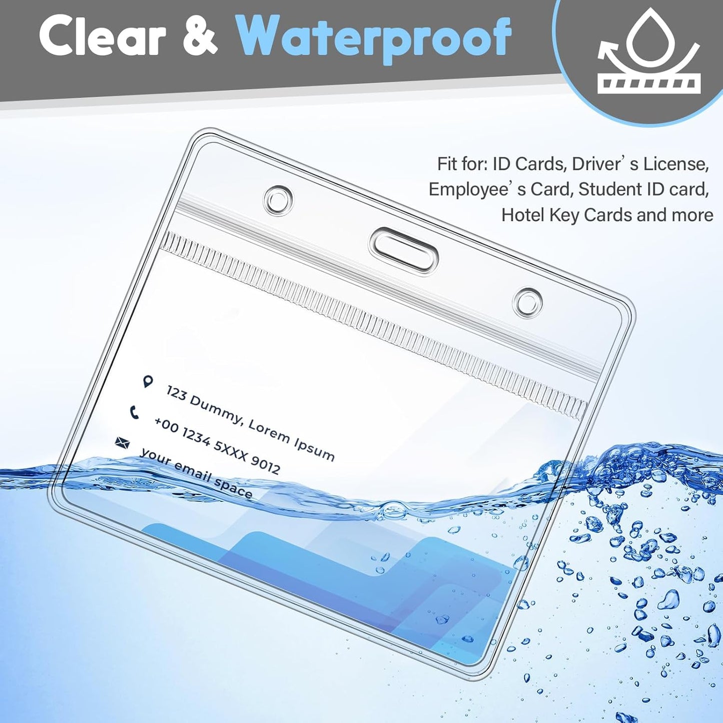 Zonon 150 Sets Name Badge Holders with Clip Clear on Name Tag Waterproof PVC ID Transparent Badge Holder with Resealable Zipper Seal Metal for Teacher Student Worker(English Clip)