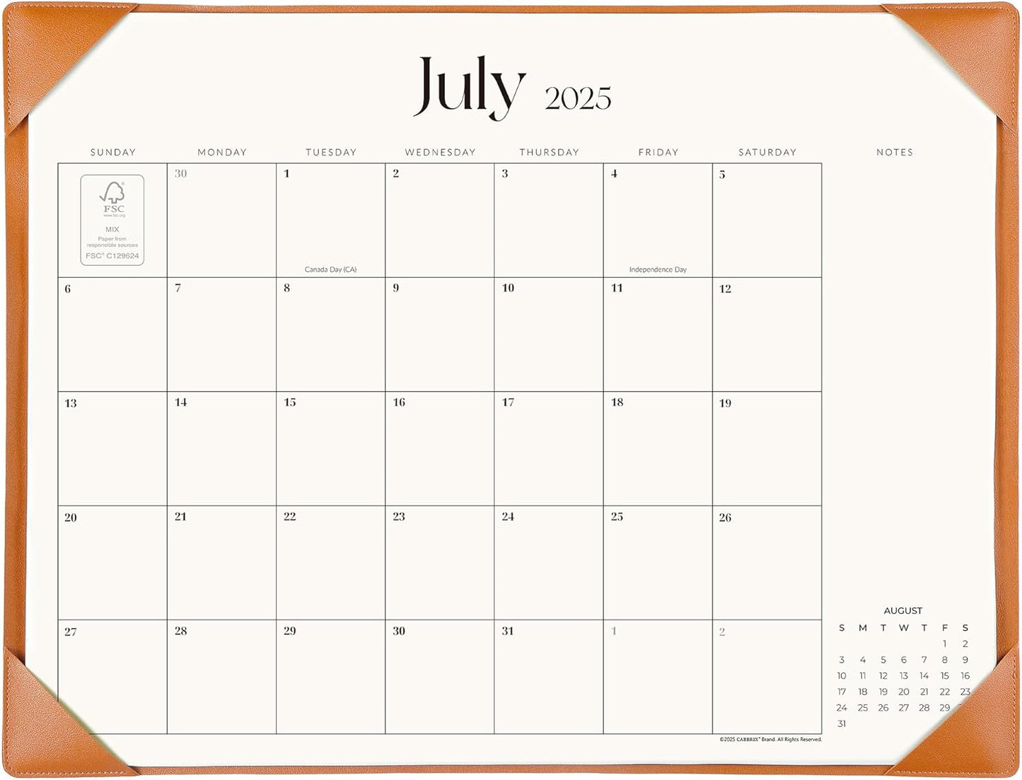 Simplified Desk Calendar 2025-2026 with Desktop Mat, Cabbrix Large Desk Pad Calendar 21" x 16-1/2" from July 2025 to December 2026, Desk Blotter Calendar for Home School and Office (Brown)
