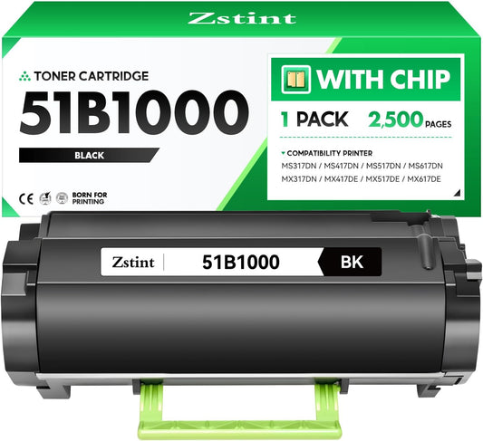51B1000 Toner Cartridge with chip Black 1-Pack Replacement for Lexmark 51B1000 51B1H00 Toner Compatible with Lexmark MS317DN MS417DN MS517DN MS617DN MX317DN MX417DE MX517DE MX617DE Laser Printer Ink
