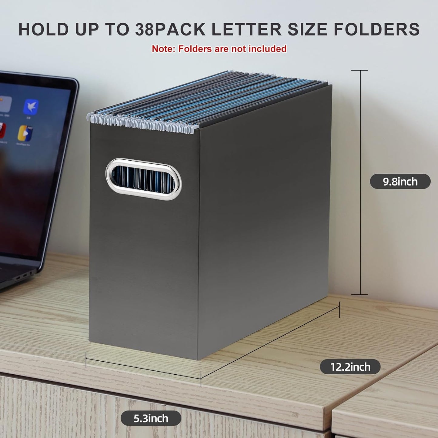 Oterri File Organizer, 4 Packs Small Storage Box, Cardboard File Folder Organizer, Collapsible File Box for Hanging File Folders Letter Size, Portable Filing Organizer with Handle (Gradient Dark Grey)