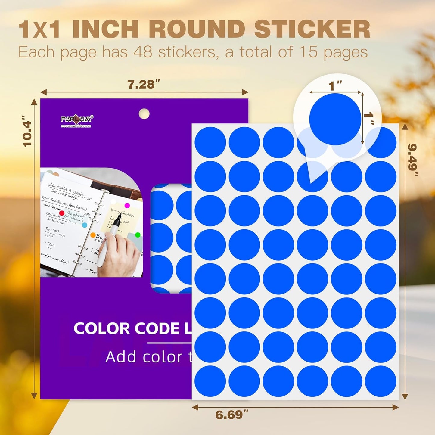 PARLAIM 1 inch Round Blue Dot Sticker,720PCS Permanent Adhesive Color Code Circle Sticker Labels for Office Classroom Garage Sale