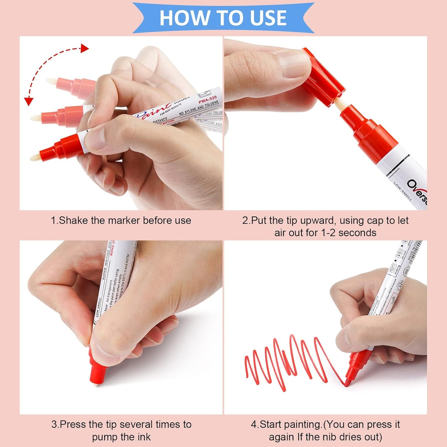 Overseas 36 Colors Paint Marker Pens - Permanent Oil Based Paint Markers, Medium Tip, Quick Drying, Waterproof Assorted Colors Marker Pen for Metal, Wood, Plastic, Rock, Stone, Rubber, Canvas, Glass