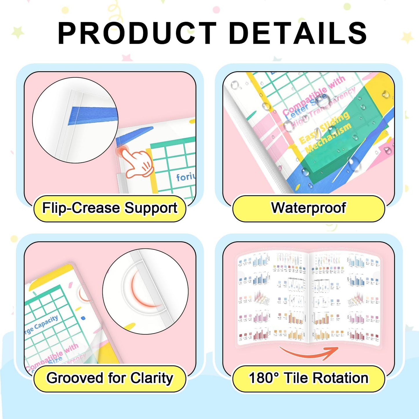 TOTiyea 40 Pack Clear Report Covers with Sliding Bars, 9mm (70 Sheet Capacity) Colorful Sliding Bar File Folders, for Letter Size