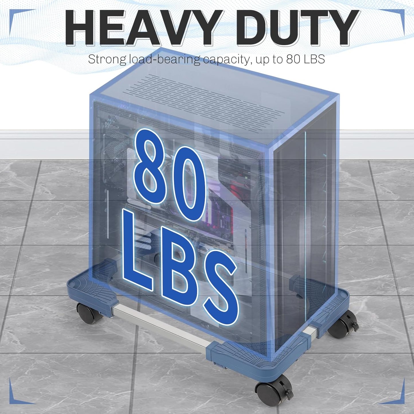 Liitrton Mobile CPU Stand, Adjustable Computer Tower Stand with 4 Locking Casters,Ventilated PC Stand for Floor with Multiple Colors, Fits Most PC Tower Under Desk Stand for Office Gamers (Blue)