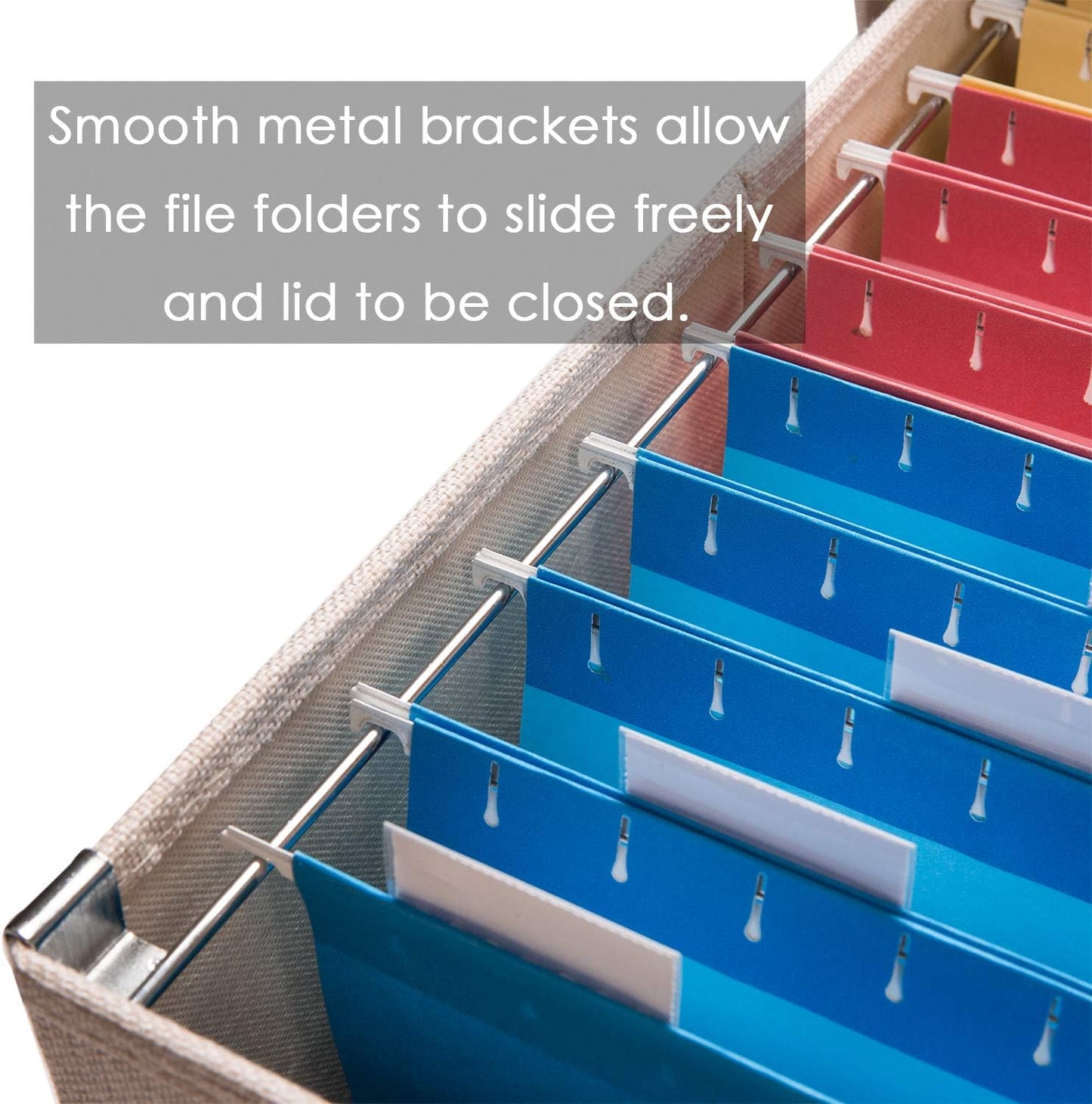 PRANDOM File Organizer Box - Set of 1 Collapsible Decorative Linen Filing Storage Hanging File Folders with Lids Office Cabinet Letter/Legal Size Light Grey (17x14x11.2 inch)