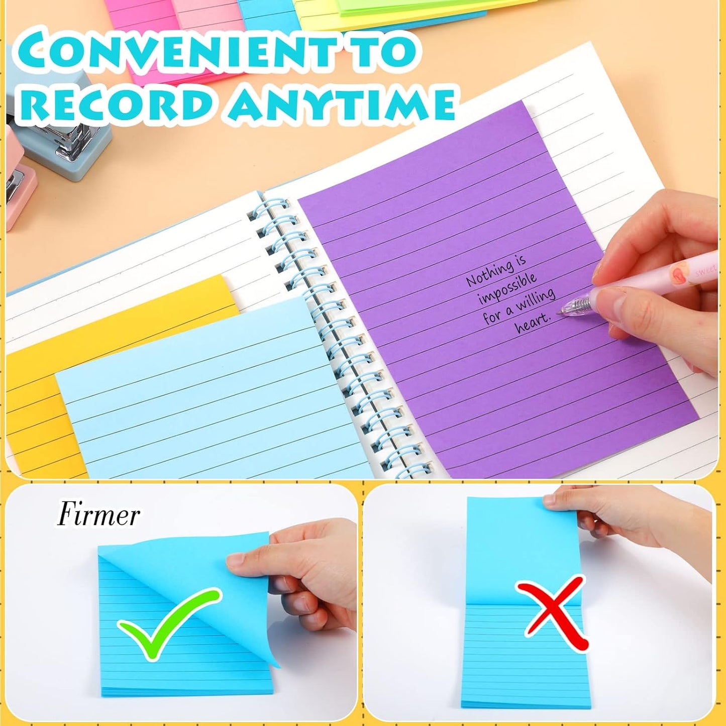 Yexiya 64 Pcs Lined Sticky Notes Self Stick Notes with Lines Bright Assorted Colors Sticky Pad for Home Office Products Post Memos, 1920 Sheets(4 x 6 Inch,Classic Color)