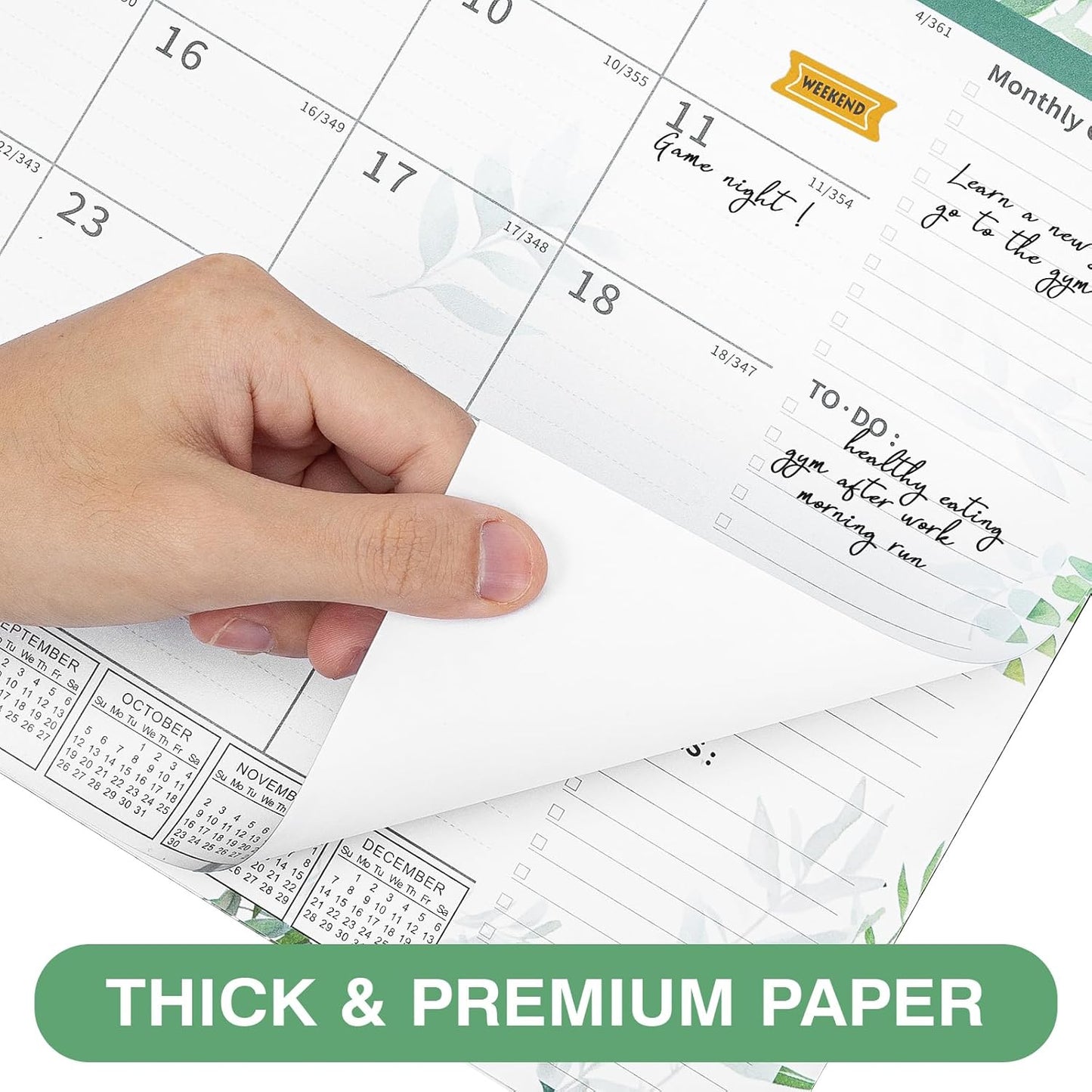 Ospelelf Desk Calendar 2025-2026, Magnetic Fridge Wall Calendar, 18 Month Monthly Large Calendar Planner with Plastic Cover Floral 17" X 12" Green Leaves