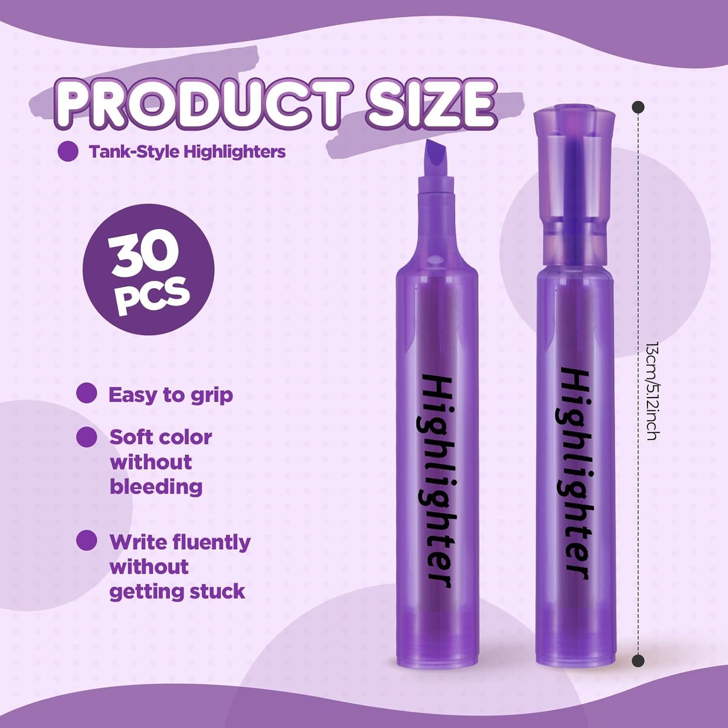 Qilery 30 Pack Highlighters Bulk, Tank Style Chisel Tip Highlighters Markers Quick Drying for Kids and Adult Coloring, Classroom Home Office School Supplies (Purple)