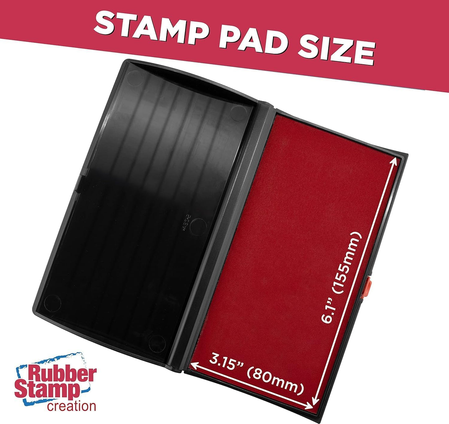 Large Premium Crimson Red Ink Stamp Pad - 3" by 6" - Quality Felt Pad - Case with Closing snap